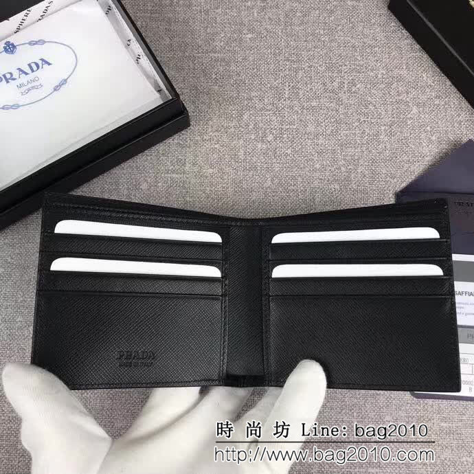 PRADA普拉達 專櫃最新款式 頂級原單十字紋牛皮 男士短款錢夾 2M0513 DD1150